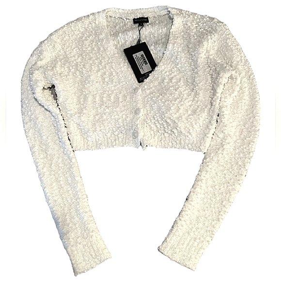 PRETTYLITTLE THING WHITE BOBBLE KNIT CROP CARDIGAN NWT SIZE S - Picture 12 of 13